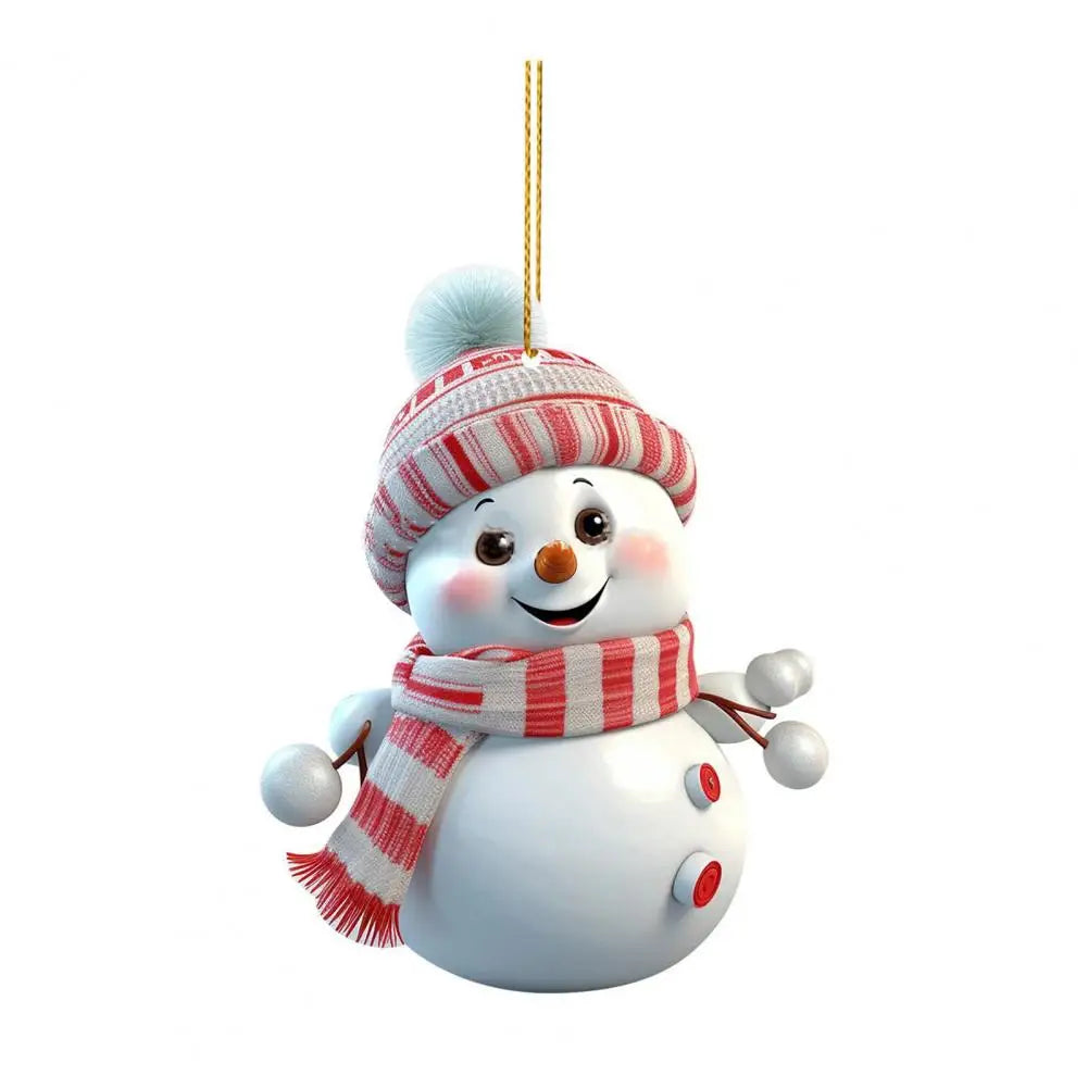Christmas Snowman Pendant Hanging Ornament with Lanyard Cartoon 2D Acrylic Pendant Xmas Tree Decoration Cars Accessories