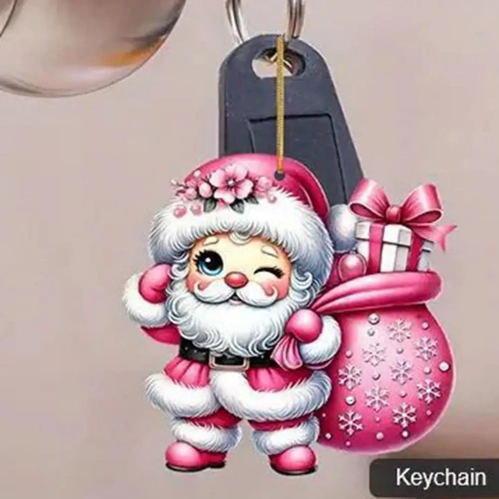 Christmas Snowman Pendant Hanging Ornament with Lanyard Cartoon 2D Acrylic Pendant Xmas Tree Decoration Cars Accessories