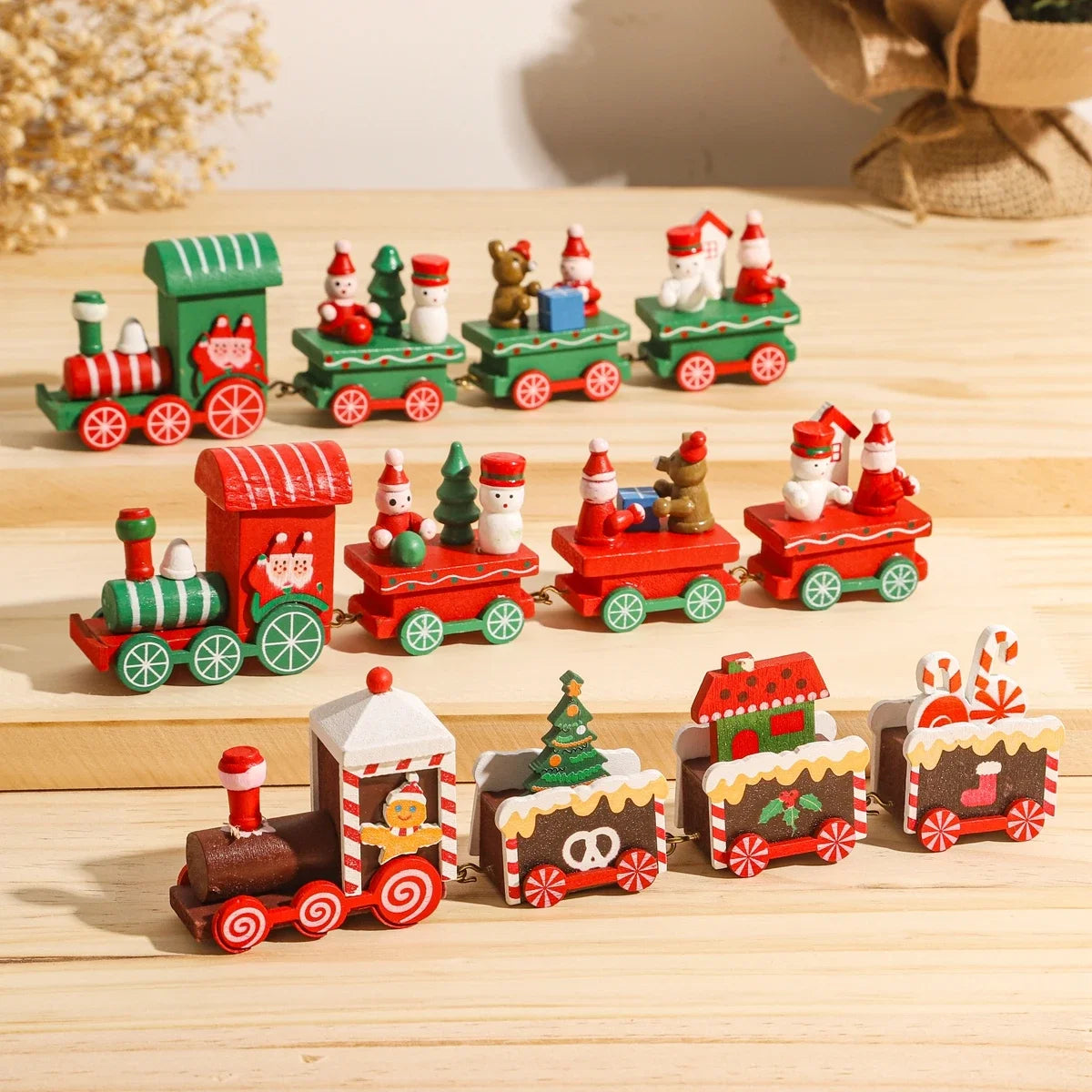 19.5cm Wooden Christmas Train Merry Christmas Decorations For Home 2025 Cristmas Ornament Xmas Navidad Noel Gifts Happy New Year