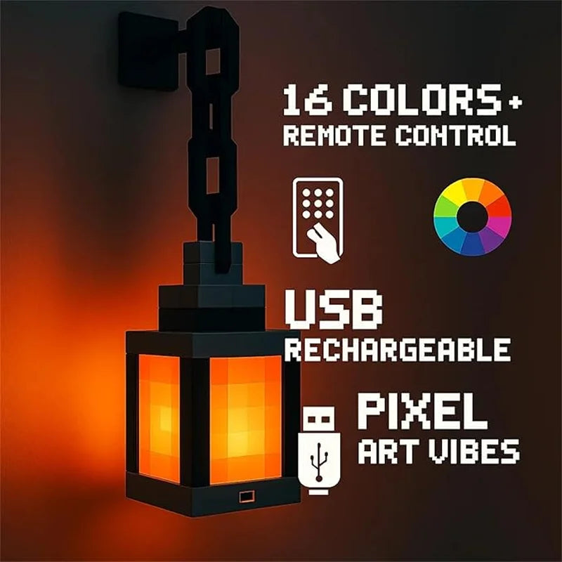 Pixel Style Night Light Portable Lantern Tabletop Ornament 16 Colors Lantern  Interior Decoration Festival Atmosphere Light DIY