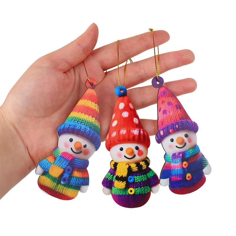 16Pcs Wooden Snowman Christmas Ornament 2D Flat Xmas Tree Hanging Pendant 2026 New Year Home Wall Fireplace Decoration Kids Gift