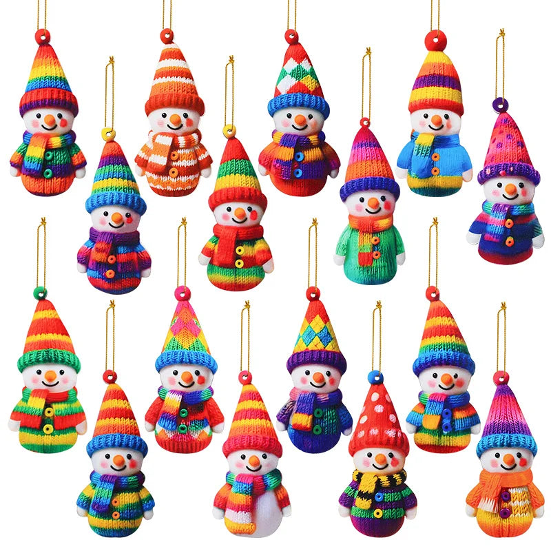 16Pcs Wooden Snowman Christmas Ornament 2D Flat Xmas Tree Hanging Pendant 2026 New Year Home Wall Fireplace Decoration Kids Gift