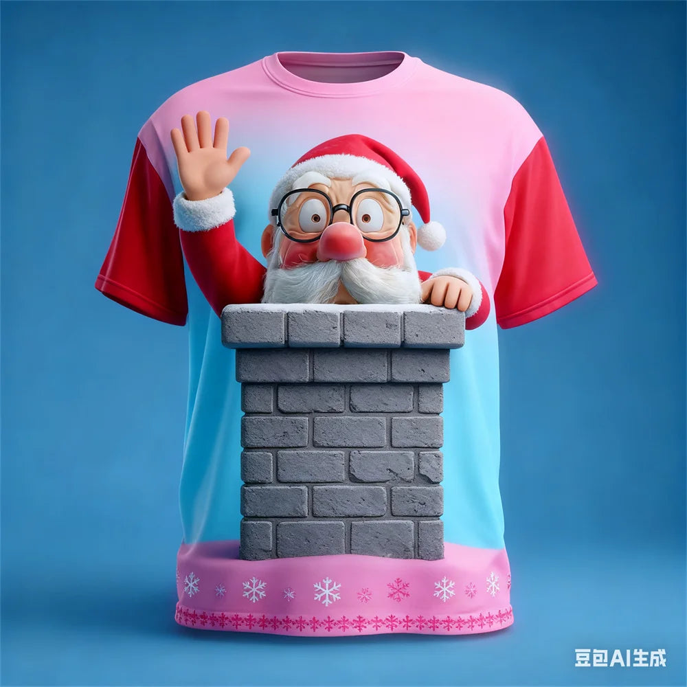 Fashion Santa Claus 3D Print T Shirt For Men Casual O-neck Short Sleeve Tops New Year's Party X'mas Clothing Loose Christmas Tee