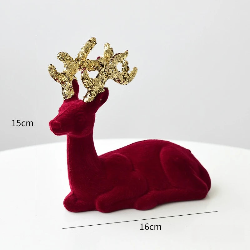 2025 New Christmas Elk Ornament Christmas Tree Ornament Flashing Powder Wine Red Flocking Deer Ornament