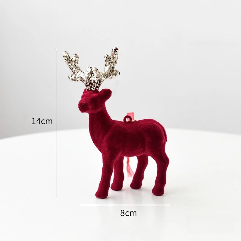 2025 New Christmas Elk Ornament Christmas Tree Ornament Flashing Powder Wine Red Flocking Deer Ornament
