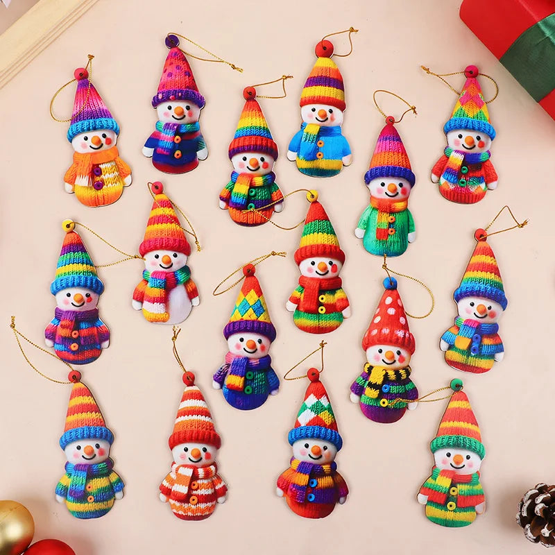 16Pcs Wooden Snowman Christmas Ornament 2D Flat Xmas Tree Hanging Pendant 2026 New Year Home Wall Fireplace Decoration Kids Gift