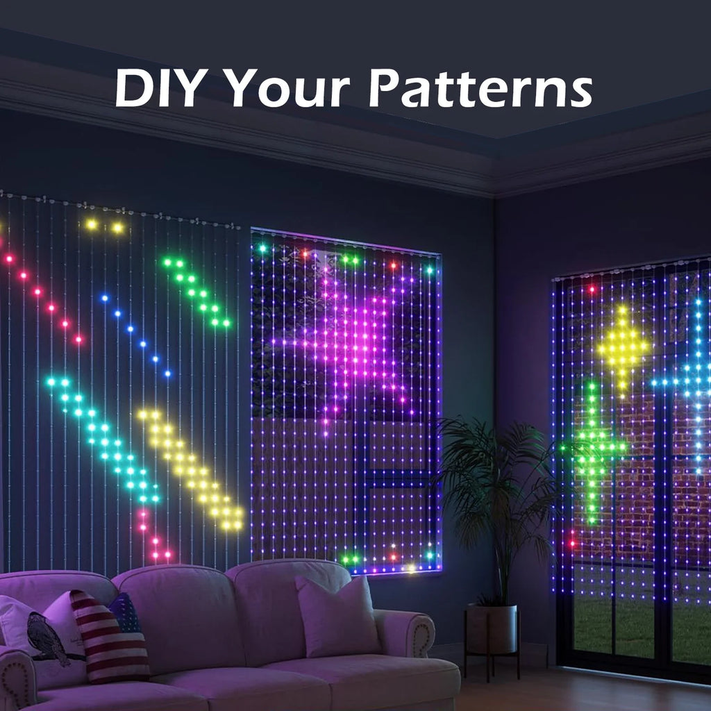 APP Control Smart Curtain Lights USB 400 LEDs Music Rhythm DIY Text Pattern Display for Room Christmas Decor LED String Light