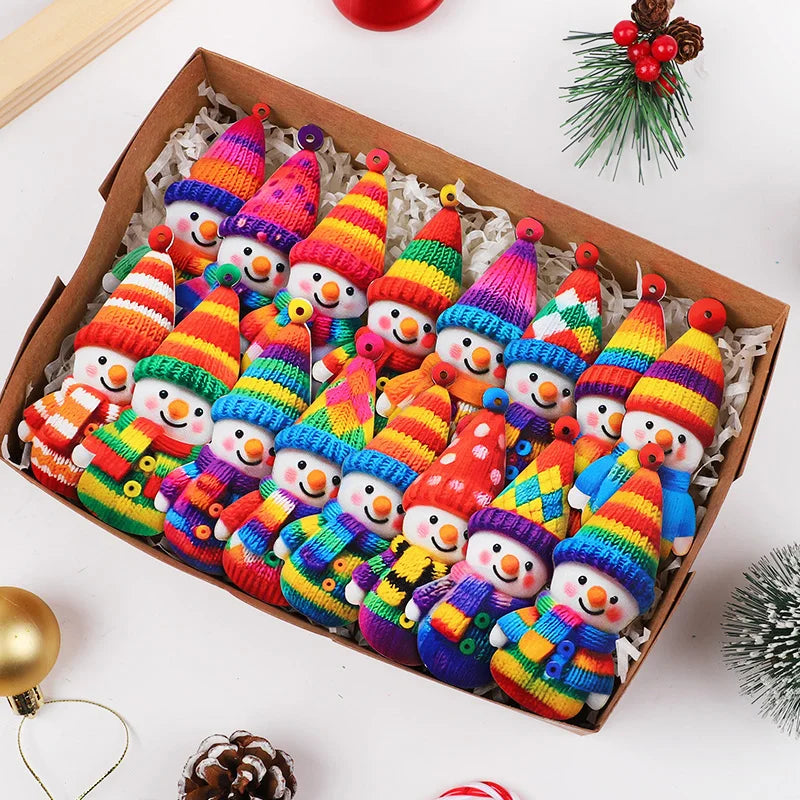 16Pcs Wooden Snowman Christmas Ornament 2D Flat Xmas Tree Hanging Pendant 2026 New Year Home Wall Fireplace Decoration Kids Gift