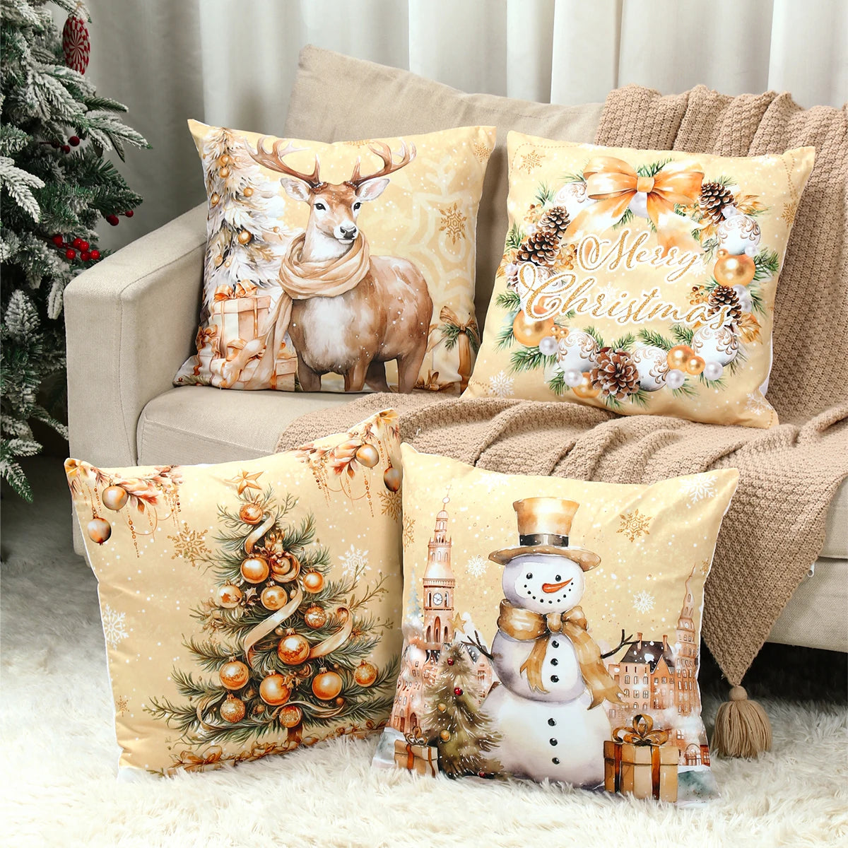 4pcs Merry Christmas Cushion Cover Home Decorations 2025 Christmas Ornament Pillow Case Xmas Navidad Gifts New Year Gifts 2026
