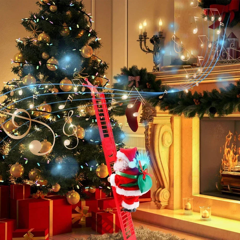 2025 Santa Claus Doll Climbing Ladder with Music Doll, Christmas Tree Ornaments Decorations For Home Navidad New Year Kids Gift