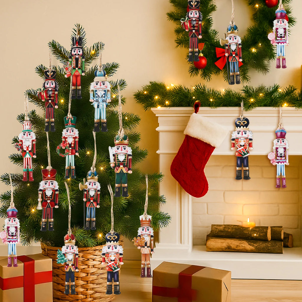 24pcs Christmas Nutcracker Soldier Wooden Pendant Xmas Tree Hanging Ornament 2025 Navidad Decoration for Home 2026 New Year Gift