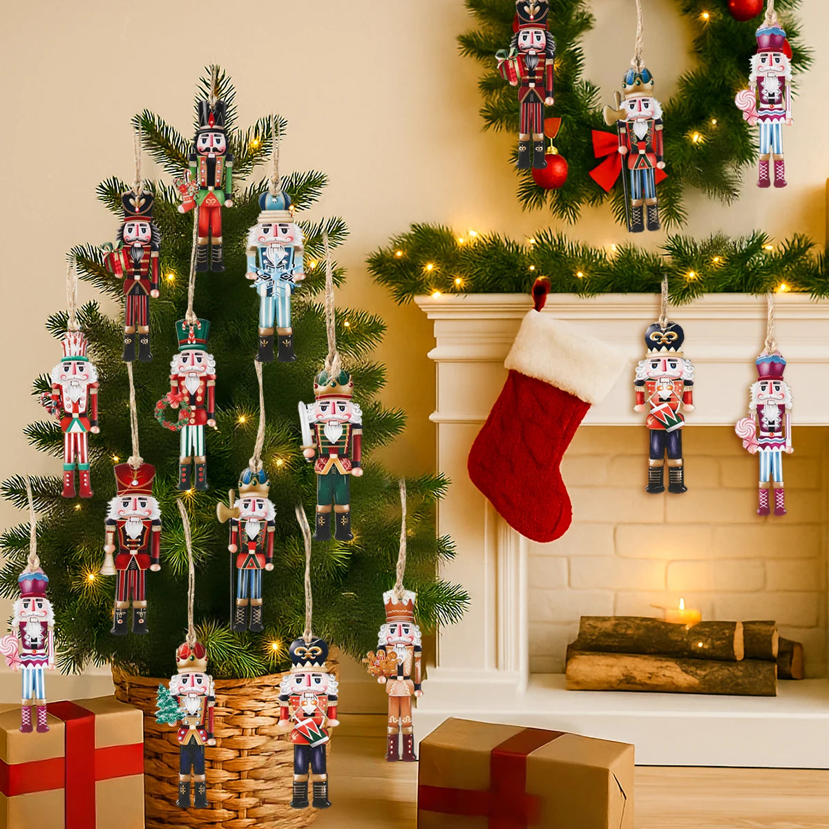 24pcs Christmas Nutcracker Soldier Wooden Pendant Xmas Tree Hanging Ornament 2025 Navidad Decoration for Home 2026 New Year Gift