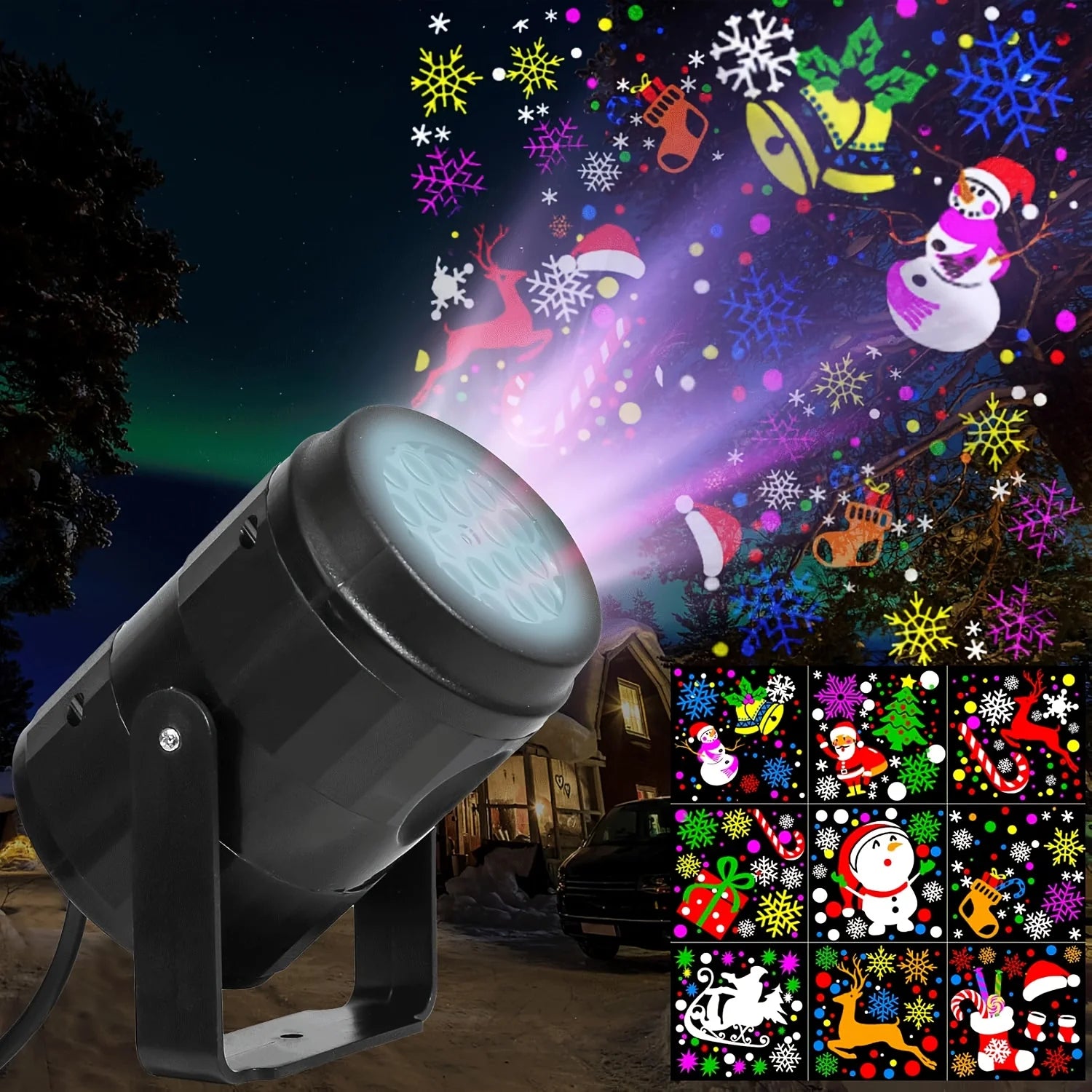 16 Patterns Christmas Projector Lights Rotatable Christmas Decoration Outdoor/Indoor Led Projector for Holiday Party Xmas Decor