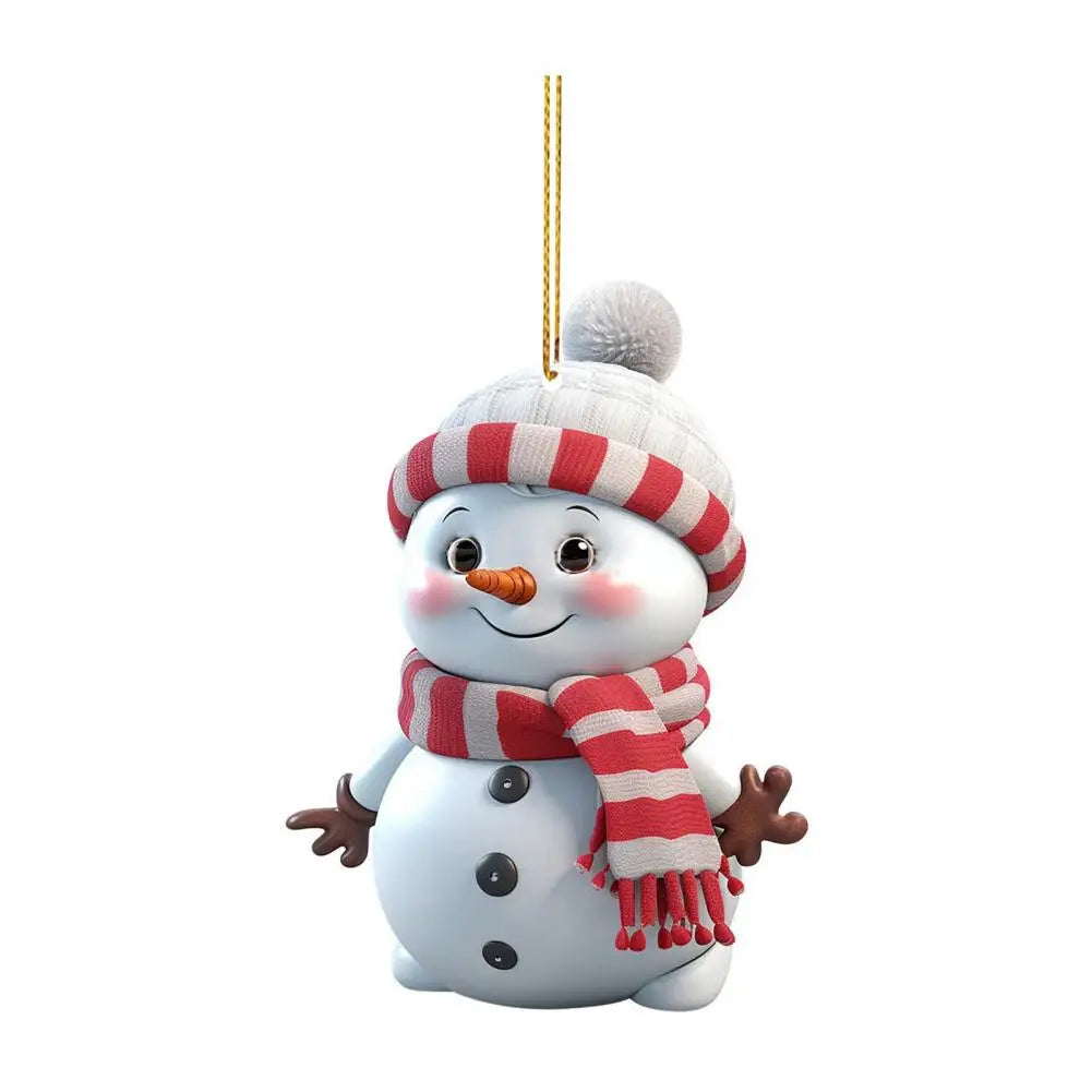 Christmas Snowman Pendant Hanging Ornament with Lanyard Cartoon 2D Acrylic Pendant Xmas Tree Decoration Cars Accessories