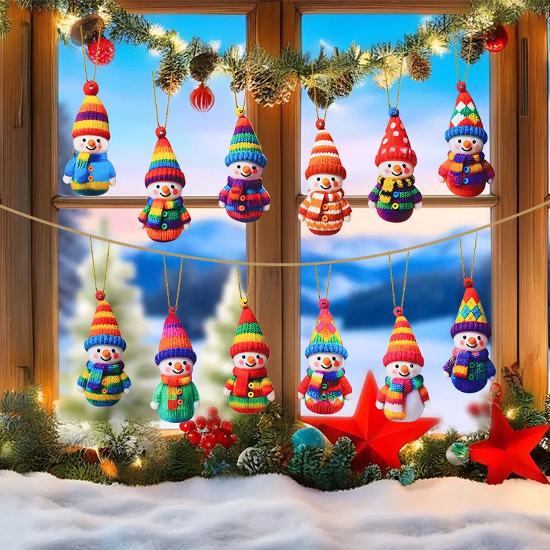 16Pcs Wooden Snowman Christmas Ornament 2D Flat Xmas Tree Hanging Pendant 2026 New Year Home Wall Fireplace Decoration Kids Gift