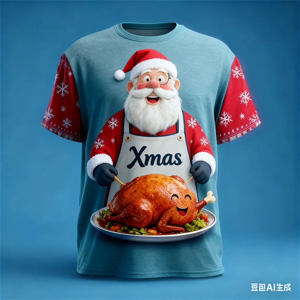 Fashion Santa Claus 3D Print T Shirt For Men Casual O-neck Short Sleeve Tops New Year's Party X'mas Clothing Loose Christmas Tee